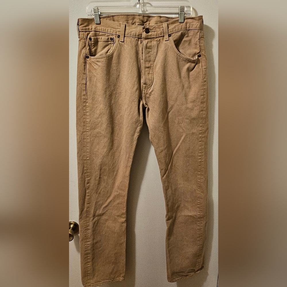 Levis 501 Straight Leg Button Fly Cotton Tan Jeans Men's Size 34x34